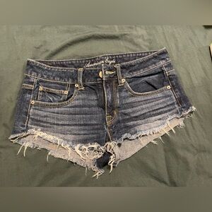 American Eagle Outfitters Dark Blue Frayed Jean Shorts